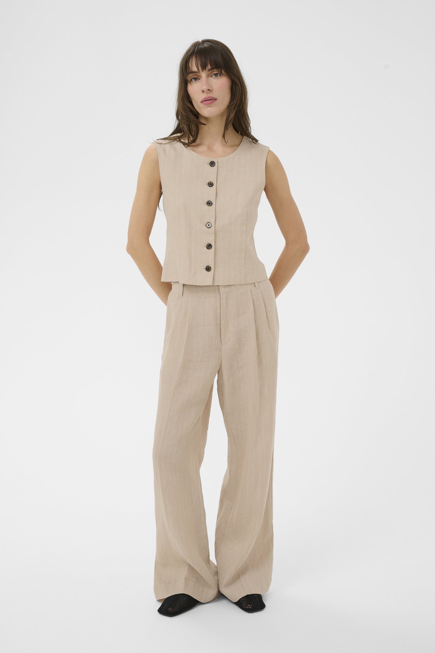 Part Two Azania Neutral Pinstripe Waistcoat