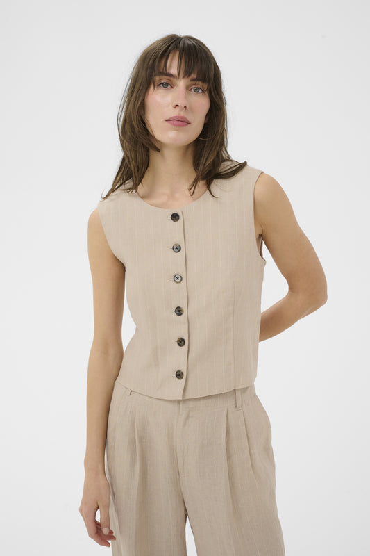 Part Two Azania Neutral Pinstripe Waistcoat
