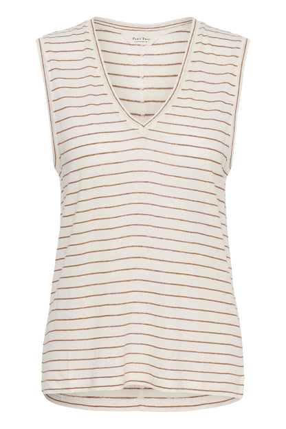 Part Two Brianie Brown Strip V-Neck Top