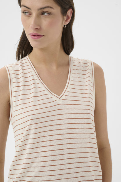 Part Two Brianie Brown Strip V-Neck Top