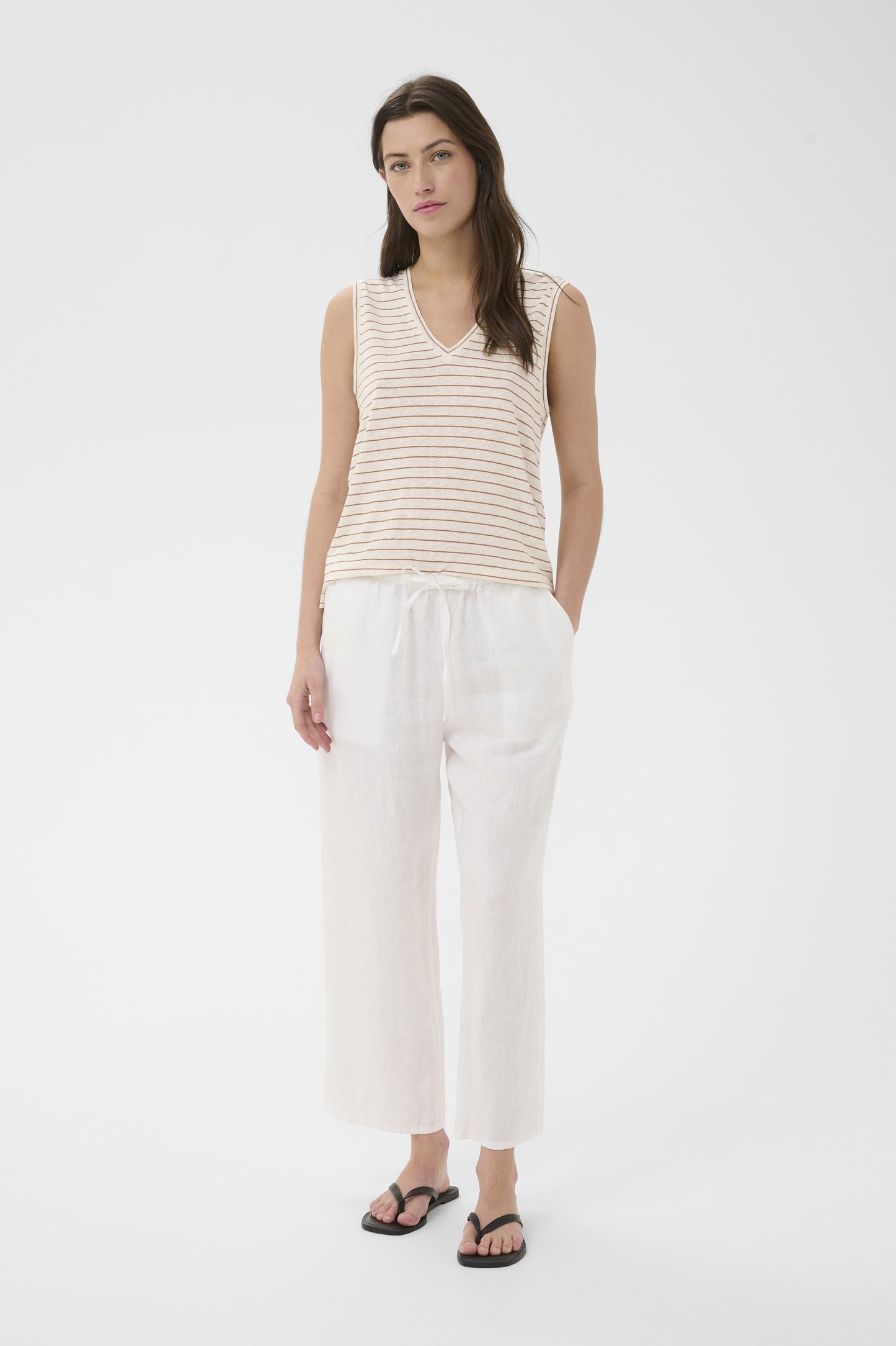 Part Two Brianie Brown Strip V-Neck Top