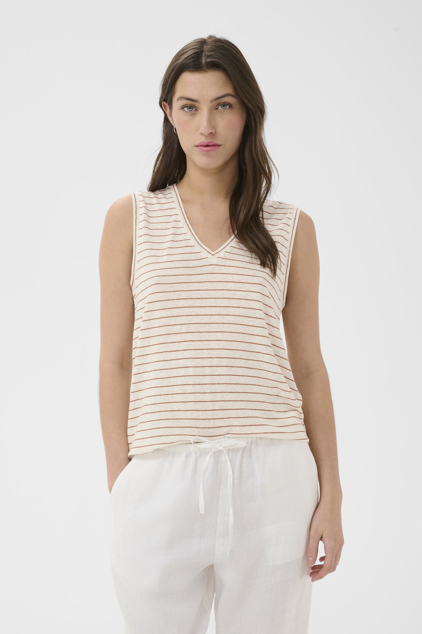 Part Two Brianie Brown Strip V-Neck Top