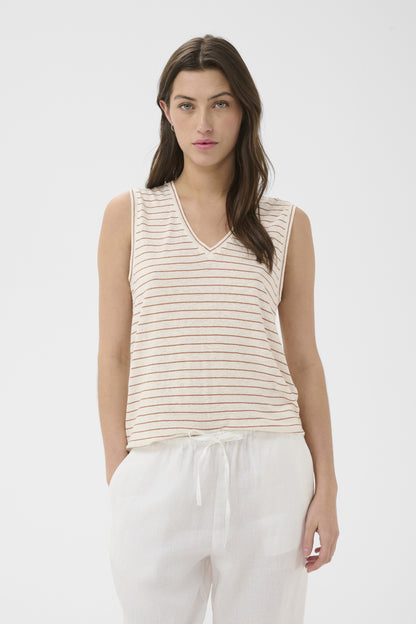 Part Two Brianie Brown Strip V-Neck Top