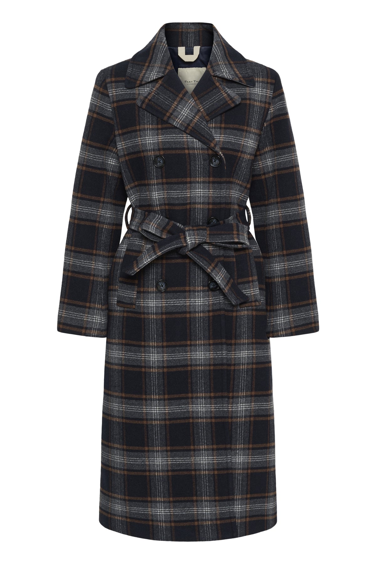 Part Two Celin Dark Navy Check Coat