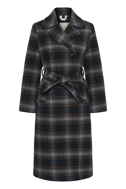 Part Two Celin Dark Navy Check Coat