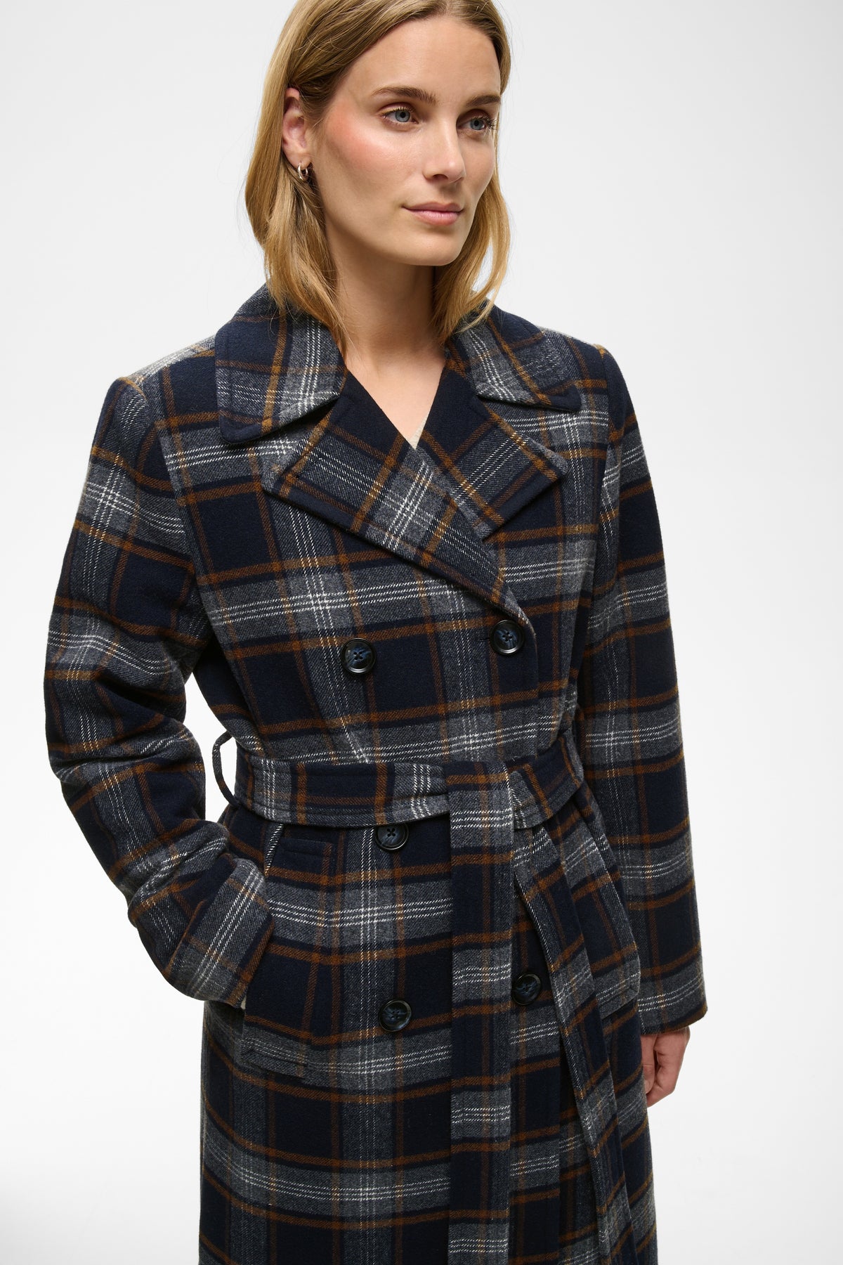 Part Two Celin Dark Navy Check Coat
