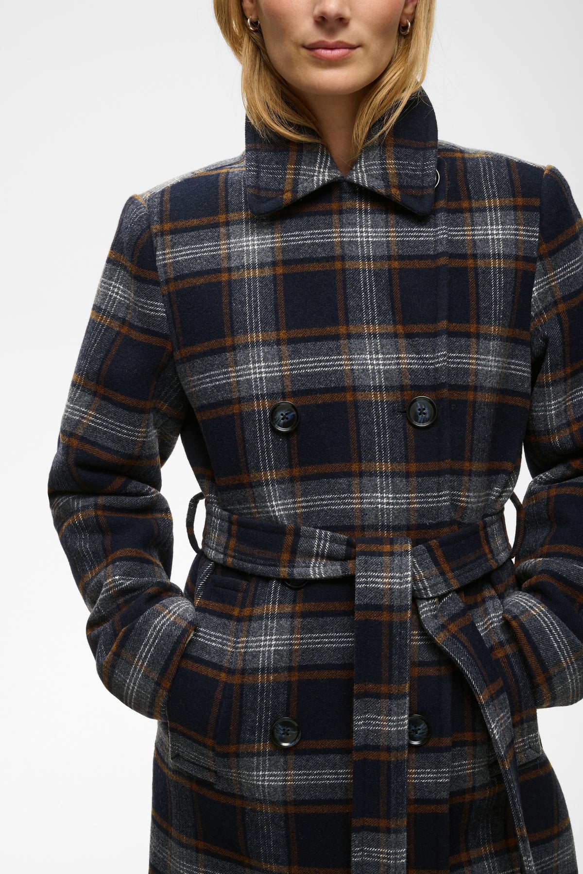 Part Two Celin Dark Navy Check Coat