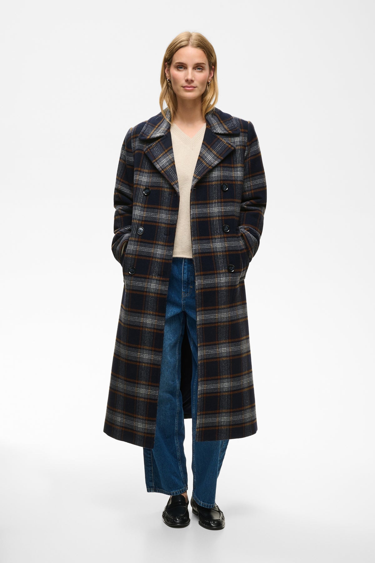 Part Two Celin Dark Navy Check Coat