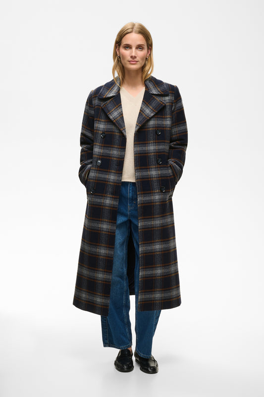 Part Two Celin Dark Navy Check Coat
