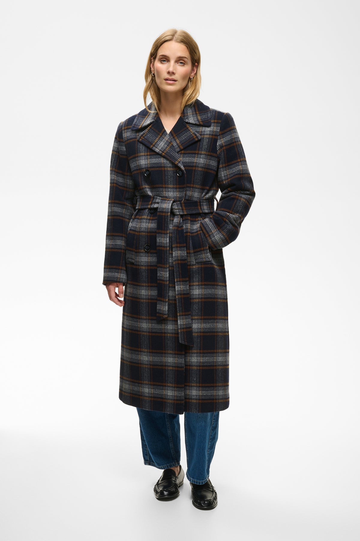 Part Two Celin Dark Navy Check Coat