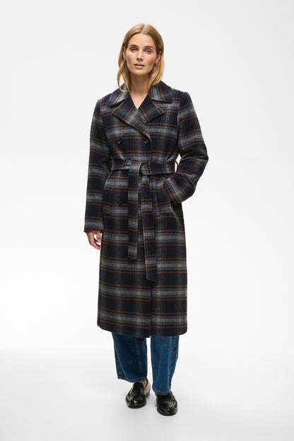 Part Two Celin Dark Navy Check Coat