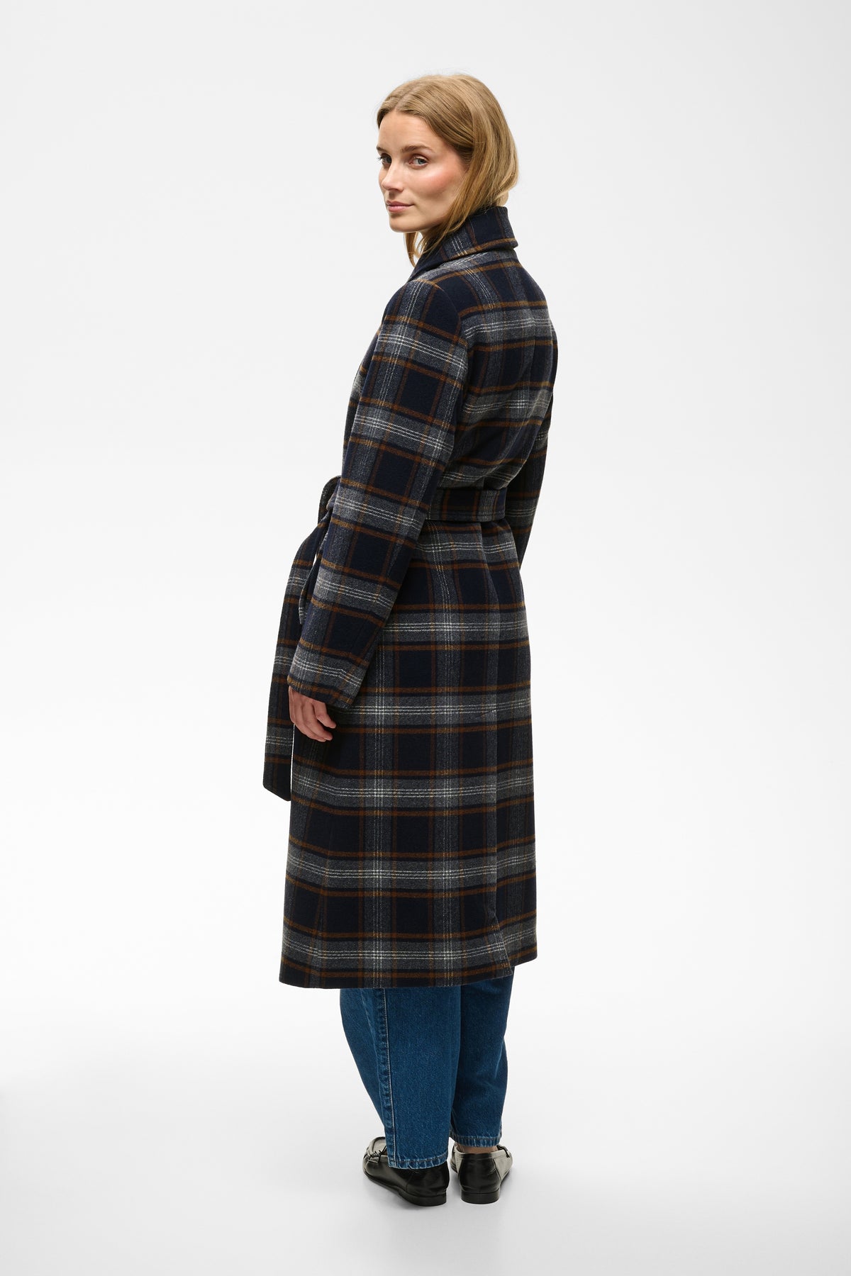Part Two Celin Dark Navy Check Coat