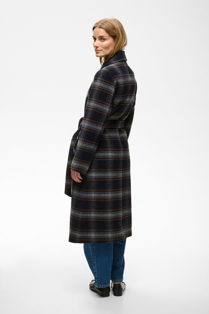 Part Two Celin Dark Navy Check Coat