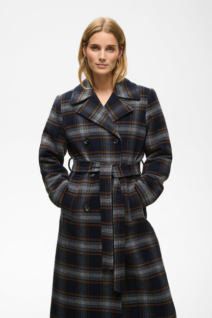 Part Two Celin Dark Navy Check Coat
