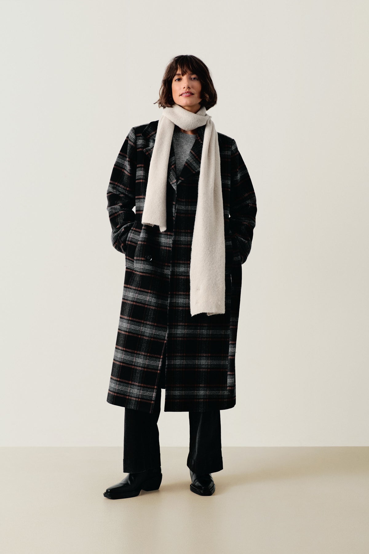 Part Two Celin Dark Navy Check Coat