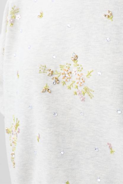 TSP Lt Beige Melange Embellished Sweatshirt