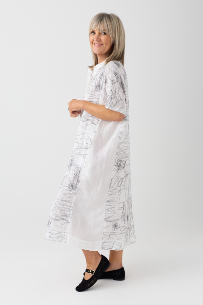 el2 White/Black Scribble Print Dress 3052