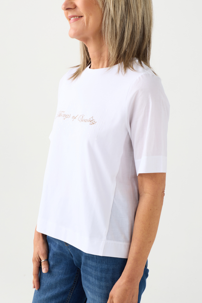 Margittes White Writing/Sequin T-Shirt
