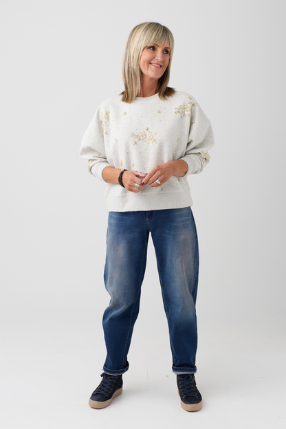 TSP Lt Beige Melange Embellished Sweatshirt