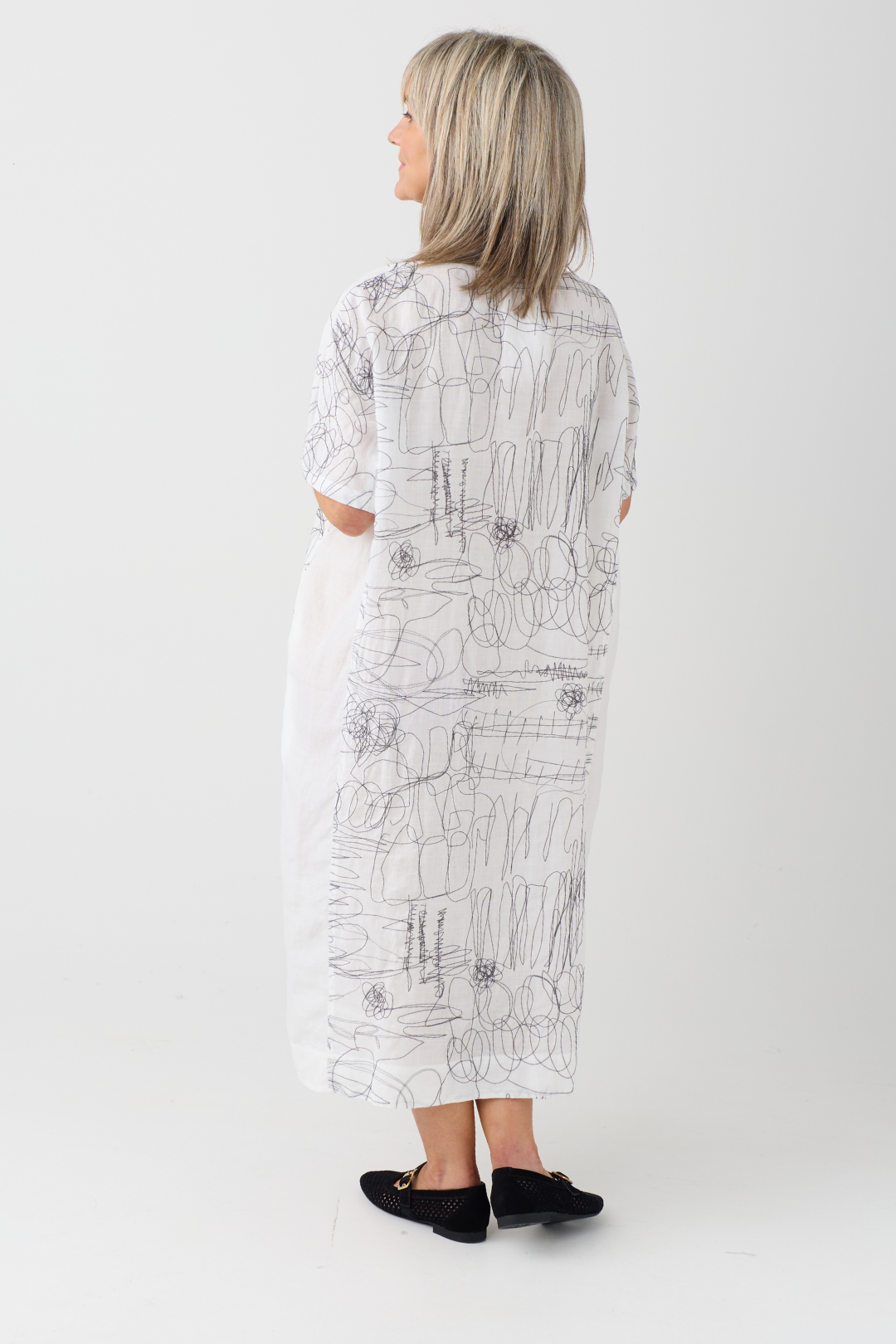 el2 White/Black Scribble Print Dress 3052