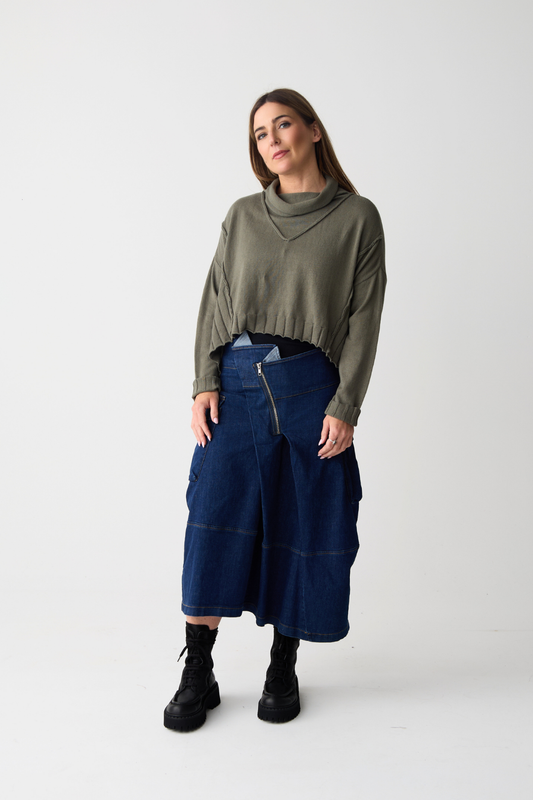 Lurdes Bergada Khaki Cowl Neck Jumper