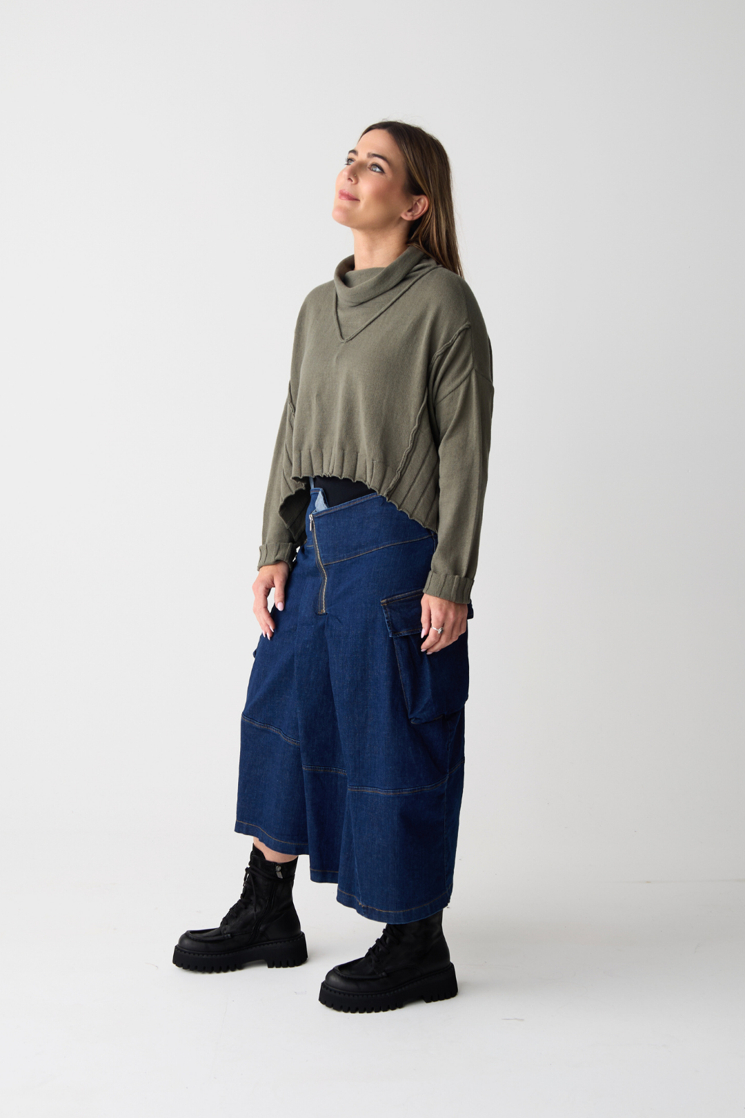 Lurdes Bergada Khaki Cowl Neck Jumper