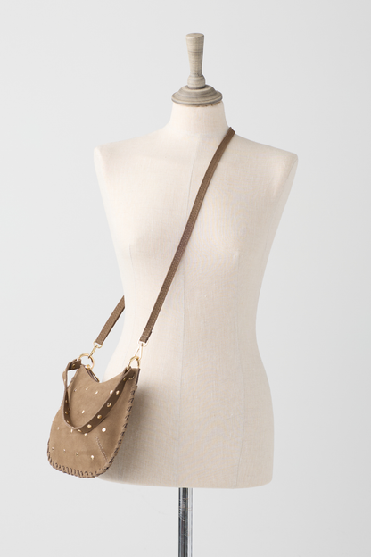 Truffle Suede Cross Body Bag w/Studs