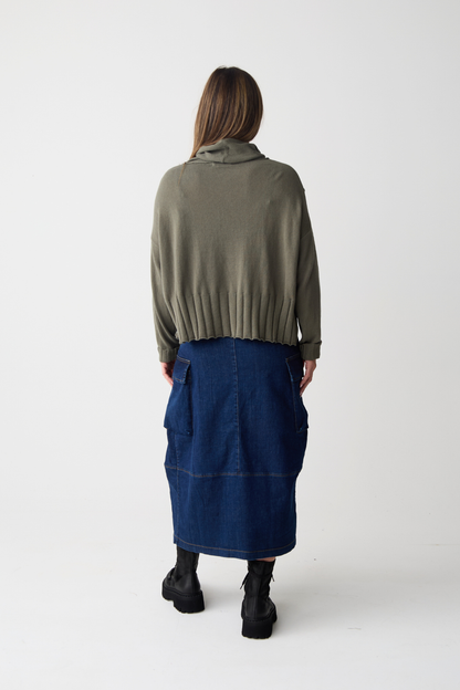 Lurdes Bergada Khaki Cowl Neck Jumper