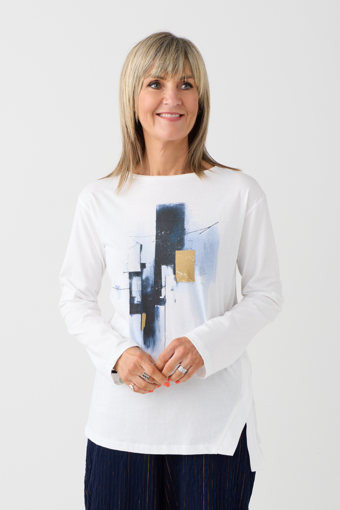 Ozai n Ku Off White Placement Print Top 053