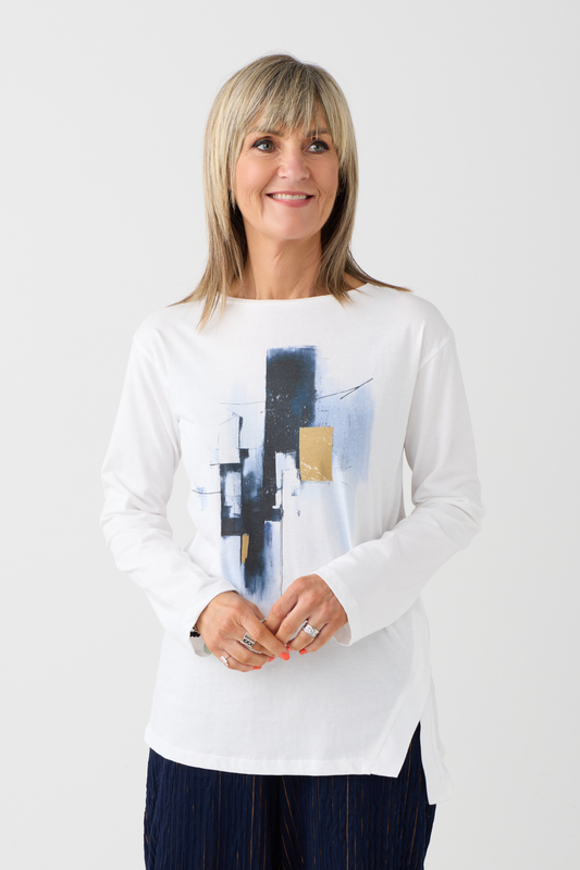 Ozai n Ku Off White Placement Print Top 053