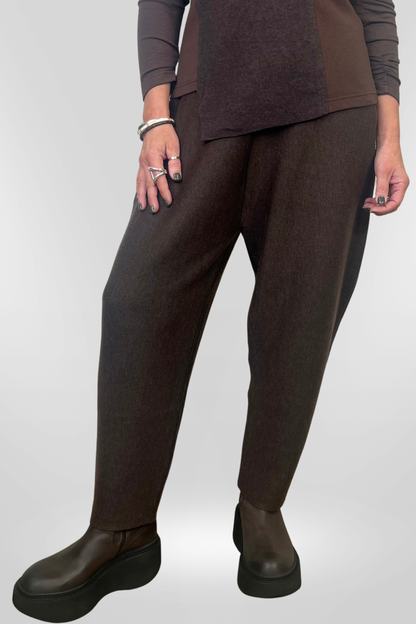 el2 Chocolate Brown Melange Knitted Barrel Trousers