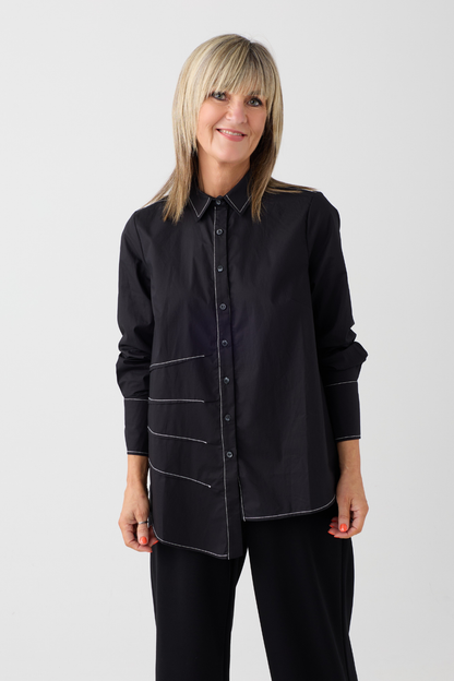 Ozai n Ku Black Contrast Seam Shirt 004