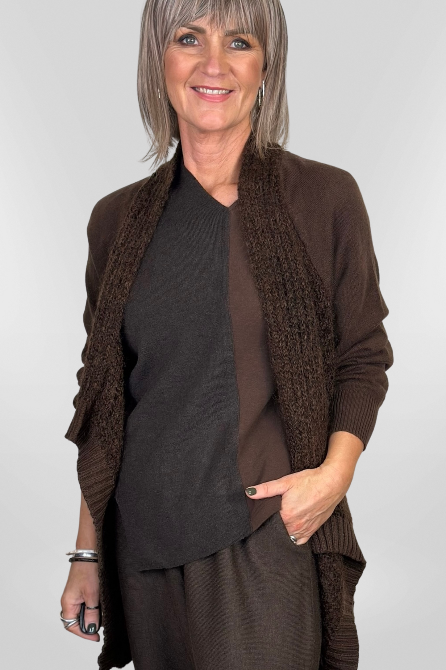 el2 Dark Brown Waterfall Cardigan