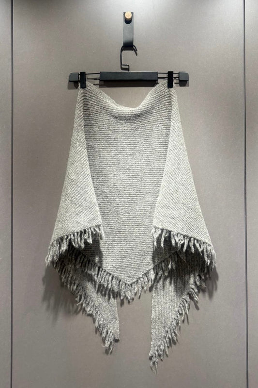 el2 Light Grey Triangle Scarf w/Fringe Edge