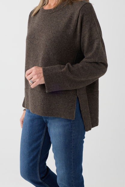 Oui Taupe Melange Stepped Hem Jumper