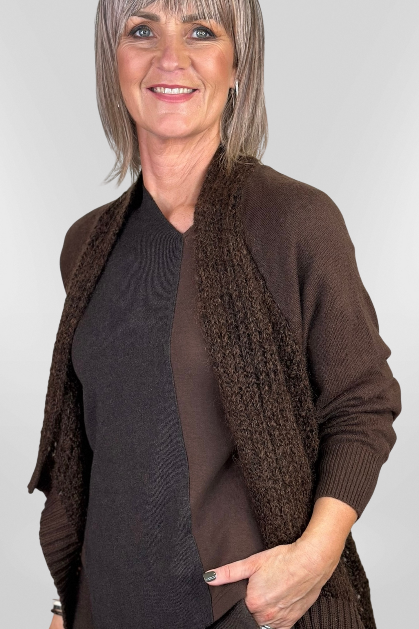 el2 Dark Brown Waterfall Cardigan