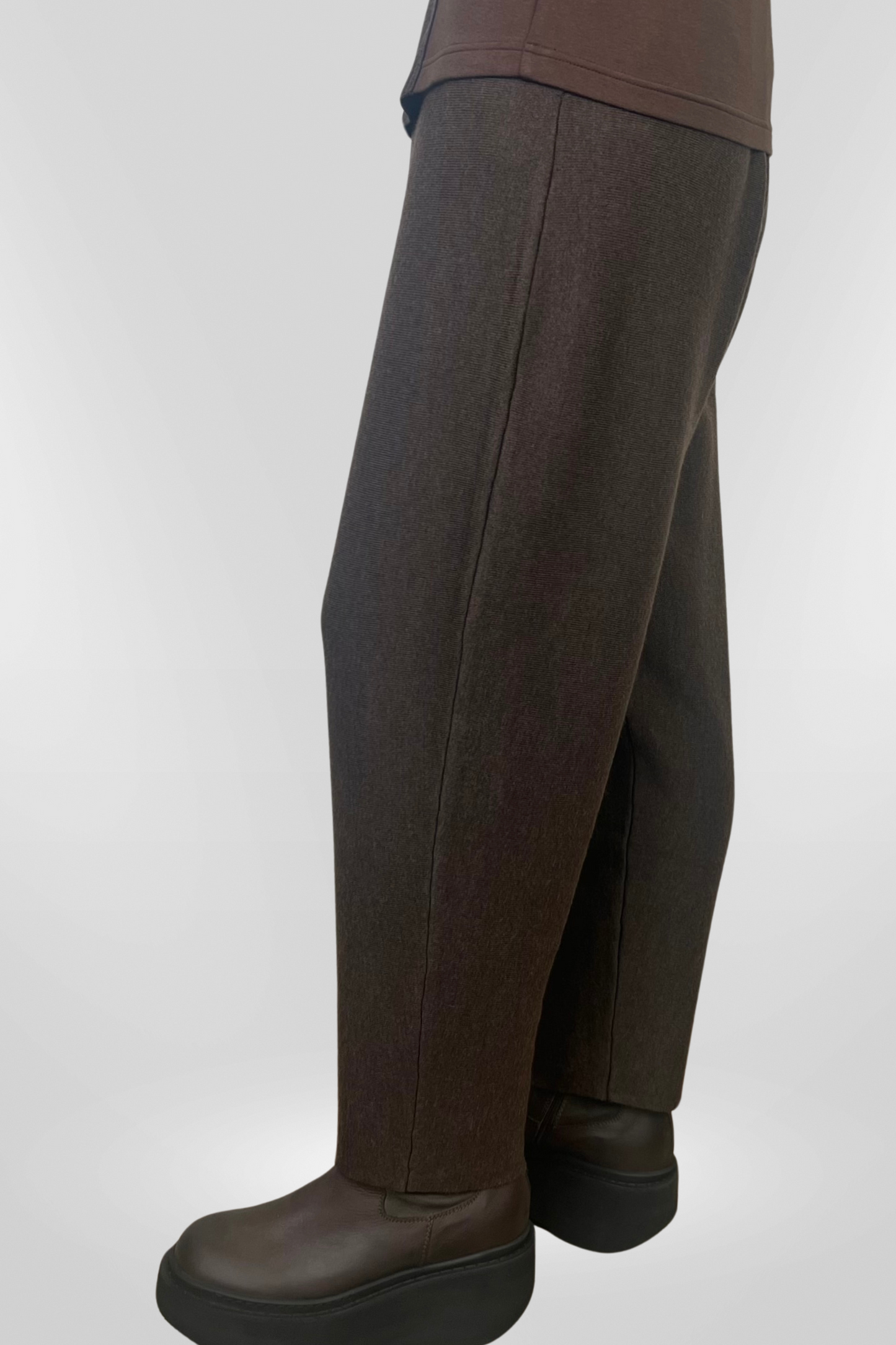 el2 Chocolate Brown Melange Knitted Barrel Trousers