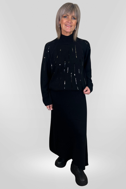 Milano Black Cashmere Blend Sequin Embellished Turtleneck Jumper