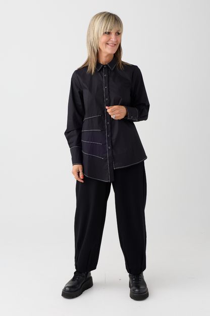 Ozai n Ku Black Contrast Seam Shirt 004