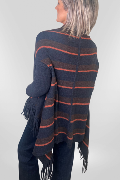 el2 Navy/Brown Fringed Cardigan