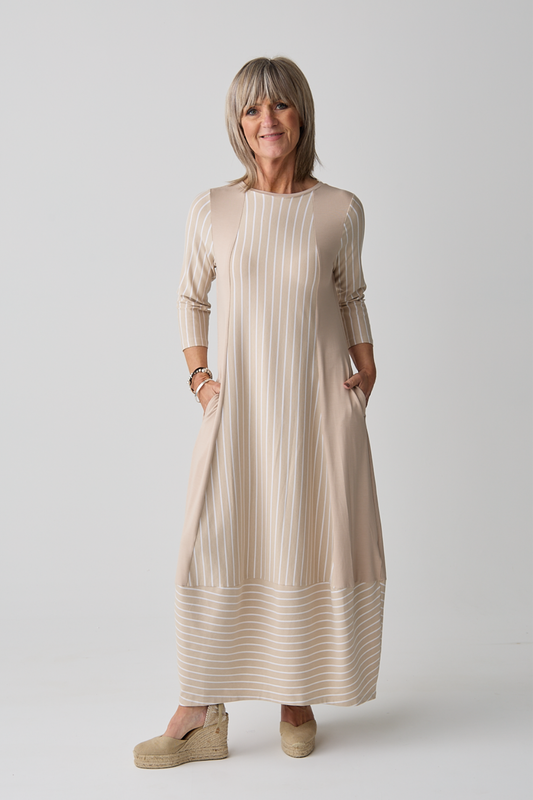 Elsewhere Nude Stripe Jersey Maxi Dress