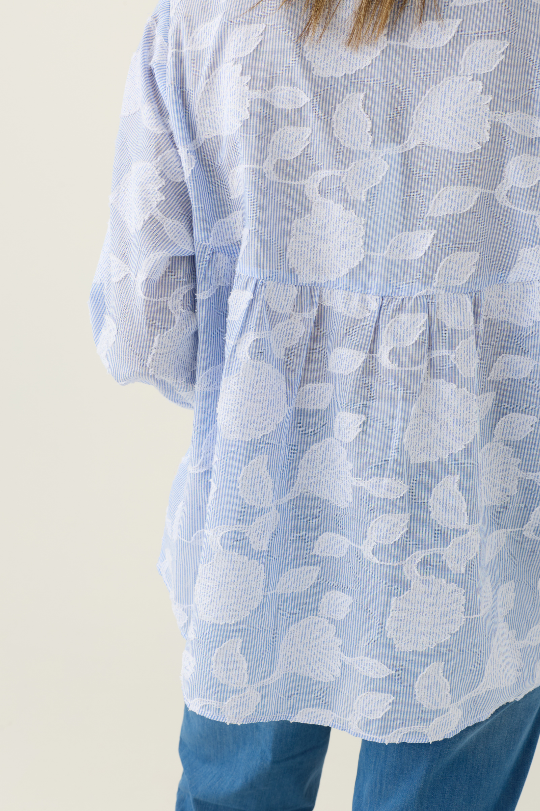 Milano Light Blue Stripe/Floral Print Blouse