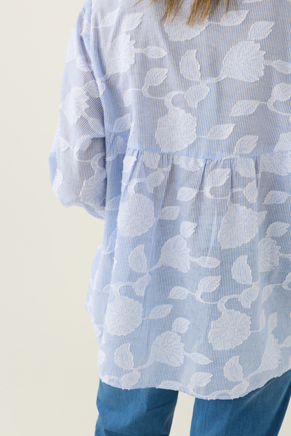 Milano Light Blue Stripe/Floral Print Blouse