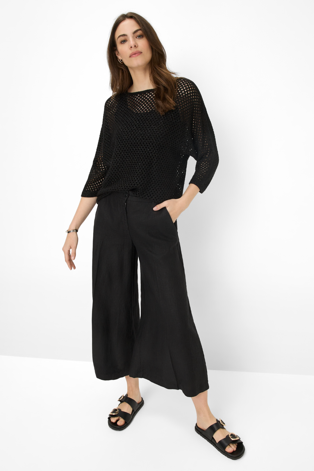 Brax Melli Black Linen Wide Culotte