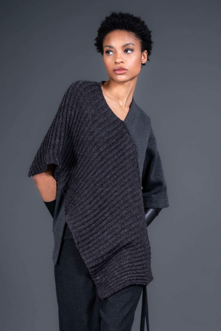 Lotus Eaters Bosian Black Top with Anthracite Knit Panel