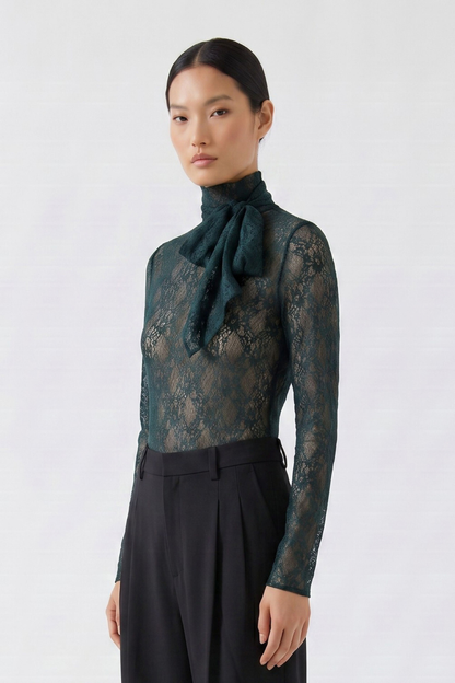 Oui Scarab Turtleneck Tie Detail Top