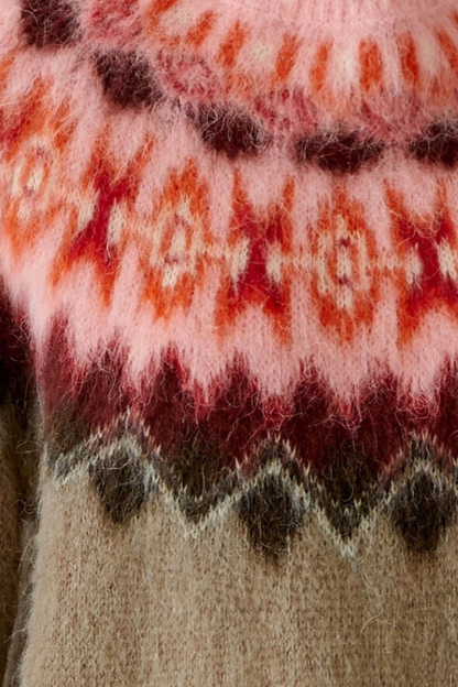 Oui Rose/Brown Jacquard Pattern Jumper