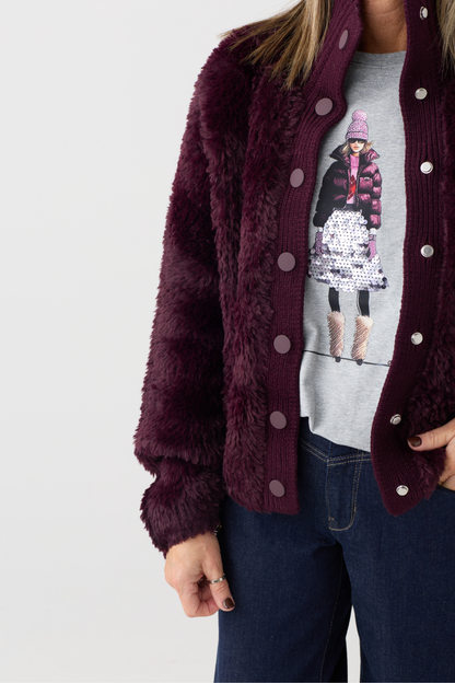 Oui Bramble Berry Knitted Fur Cardigan