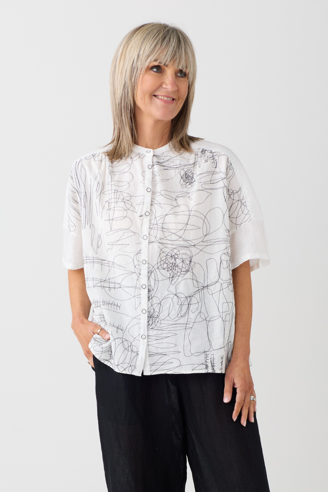 el2 White/Black Scribble Print Blouse 1050