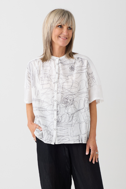 el2 White/Black Scribble Print Blouse 1050